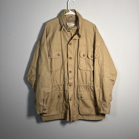 Orvis Fishing Parka Jacket Men Size Extra Large Olive Green pockets Xl Buttons